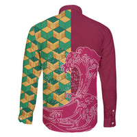 Japanese Bishamon-Kikkou Pattern Family Matching Long Sleeve Bodycon Dress and Hawaiian Shirt Water Pillar Silent River Flow - Polynesian Pride