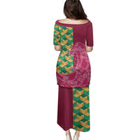 Japanese Bishamon-Kikkou Pattern Family Matching Puletasi and Hawaiian Shirt Water Pillar Silent River Flow - Polynesian Pride