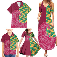 Japanese Bishamon-Kikkou Pattern Family Matching Summer Maxi Dress and Hawaiian Shirt Water Pillar Silent River Flow - Polynesian Pride