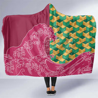 Japanese Bishamon-Kikkou Pattern Hooded Blanket Water Pillar Silent River Flow LT9 One Size Burgundy - Polynesian Pride