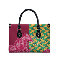Japanese Bishamon-Kikkou Pattern Leather Bag Water Pillar Silent River Flow LT9 - Polynesian Pride