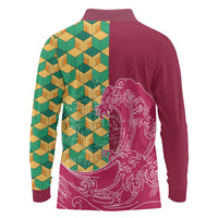 Japanese Bishamon-Kikkou Pattern Long Sleeve Polo Shirt Water Pillar Silent River Flow LT9 - Polynesian Pride