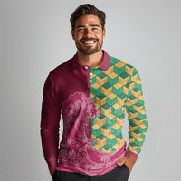 Japanese Bishamon-Kikkou Pattern Long Sleeve Polo Shirt Water Pillar Silent River Flow LT9 - Polynesian Pride