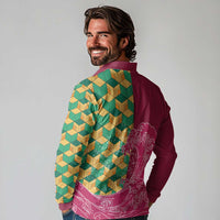 Japanese Bishamon-Kikkou Pattern Long Sleeve Polo Shirt Water Pillar Silent River Flow LT9 - Polynesian Pride