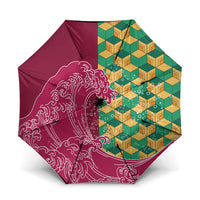 Japanese Bishamon-Kikkou Pattern Umbrella Water Pillar Silent River Flow LT9 One Size Folded 11.42 inch Opened Diameter 37.4 inch Burgundy - Polynesian Pride