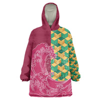 Japanese Bishamon-Kikkou Pattern Wearable Blanket Hoodie Water Pillar Silent River Flow - Polynesian Pride