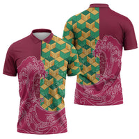 Japanese Bishamon-Kikkou Pattern Zipper Polo Shirt Water Pillar Silent River Flow LT9 - Polynesian Pride