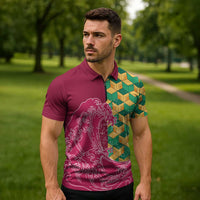 Japanese Bishamon-Kikkou Pattern Zipper Polo Shirt Water Pillar Silent River Flow LT9 - Polynesian Pride