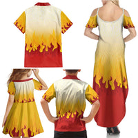 Japanese Kaen Pattern Family Matching Summer Maxi Dress and Hawaiian Shirt Flame Pillar Blazing Lion Heart - Polynesian Pride