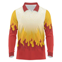 Japanese Kaen Pattern Long Sleeve Polo Shirt Flame Pillar Blazing Lion Heart LT9 Red - Polynesian Pride