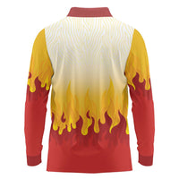 Japanese Kaen Pattern Long Sleeve Polo Shirt Flame Pillar Blazing Lion Heart LT9 - Polynesian Pride