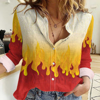 Japanese Kaen Pattern Women Casual Shirt Flame Pillar Blazing Lion Heart - Polynesian Pride
