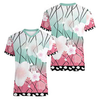 Japanese Kocho Pattern Women V-Neck T-Shirt Insect Pillar Butterfly Flower Fairy - Polynesian Pride