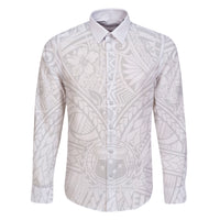 Samoa Lotu Tamaiti Family Matching Short Sleeve Bodycon Dress and Hawaiian Shirt Polynesian White Sunday Simple LT9 Dad's Shirt - Long Sleeve White - Polynesian Pride