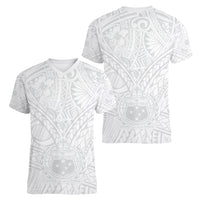 Samoa Lotu Tamaiti Women V Neck T Shirt Polynesian White Sunday Simple LT9 - Polynesian Pride