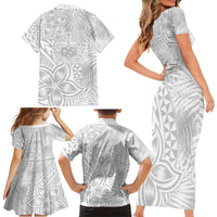 Samoa Lotu Tamait Family Matching Short Sleeve Bodycon Dress and Hawaiian Shirt Tropical Plant White Sunday With Polynesia Pattern LT9 - Polynesian Pride