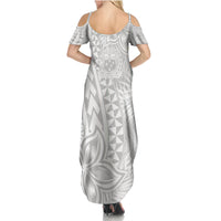 Samoa Lotu Tamait Summer Maxi Dress Tropical Plant White Sunday With Polynesia Pattern LT9 - Polynesian Pride