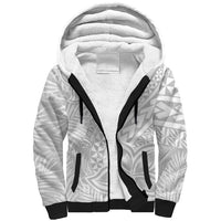 Personalised Samoa Lotu Tamait Sherpa Hoodie Tropical Plant White Sunday With Polynesia Pattern LT9 Unisex White - Polynesian Pride