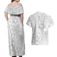 Personalised Tonga White Sunday Couples Matching Off Shoulder Maxi Dress and Hawaiian Shirt Tropical Plant With Polynesian Pattern LT9 - Polynesian Pride
