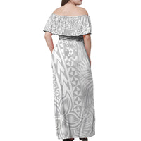 Personalised Tonga White Sunday Off Shoulder Maxi Dress Tropical Plant With Polynesian Pattern LT9 - Polynesian Pride
