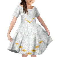 Tonga White Sunday Family Matching Short Sleeve Bodycon Dress and Hawaiian Shirt Polynesian Plumeria Tribal Simple LT9 Daughter's Dress White - Polynesian Pride