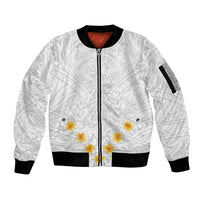 Tonga White Sunday Sleeve Zip Bomber Jacket Polynesian Plumeria Tribal Simple LT9 Unisex White - Polynesian Pride