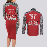 Custom Tonga Rugby Mate Ma'a Couples Matching Long Sleeve Bodycon Dress and Long Sleeve Button Shirt Tonga XIII Make History Pacific Champions