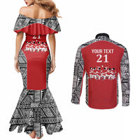 Custom Tonga Rugby Mate Ma'a Couples Matching Mermaid Dress and Long Sleeve Button Shirt Tonga XIII Make History Pacific Champions
