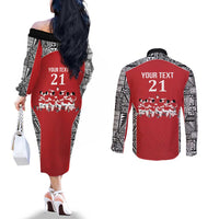 Custom Tonga Rugby Mate Ma'a Couples Matching Off The Shoulder Long Sleeve Dress and Long Sleeve Button Shirt Tonga XIII Make History Pacific Champions