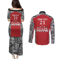 Custom Tonga Rugby Mate Ma'a Couples Matching Puletasi and Long Sleeve Button Shirt Tonga XIII Make History Pacific Champions