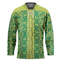 Hawaii Lei with Tribal Quilt Motif Hockey Jersey LT9 Unisex Green - Polynesian Pride