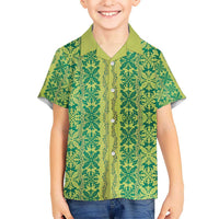 Hawaii Lei with Tribal Quilt Motif Kid Hawaiian Shirt