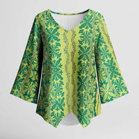 Hawaii Lei with Tribal Quilt Motif Kimono Sleeve Blouse - Polynesian Pride