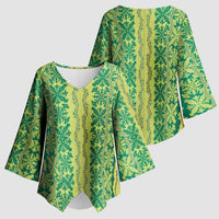Hawaii Lei with Tribal Quilt Motif Kimono Sleeve Blouse - Polynesian Pride