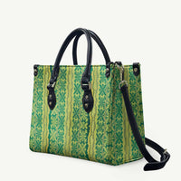 Hawaii Lei with Tribal Quilt Motif Leather Bag LT9 Green - Polynesian Pride