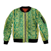 Hawaii Lei with Tribal Quilt Motif Sleeve Zip Bomber Jacket