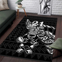 New Zealand Rugby Warrior Custom Area Rug Black Fern Taniko Motif