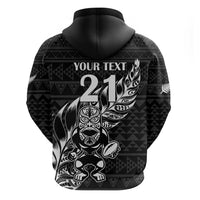 New Zealand Rugby Warrior Custom Hoodie Black Fern Taniko Motif