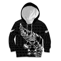 New Zealand Rugby Warrior Custom Kid Hoodie Black Fern Taniko Motif