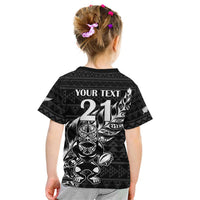 New Zealand Rugby Warrior Custom Kid T Shirt Black Fern Taniko Motif