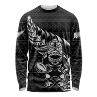 New Zealand Rugby Warrior Custom Long Sleeve Shirt Black Fern Taniko Motif