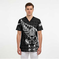 New Zealand Rugby Warrior Custom Scrub Top Black Fern Taniko Motif - Polynesian Pride