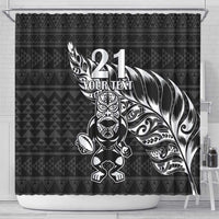 New Zealand Rugby Warrior Custom Shower Curtain Black Fern Taniko Motif