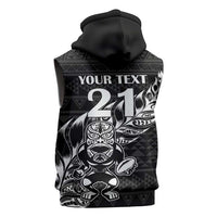 New Zealand Rugby Warrior Custom Sleeveless Hoodie Black Fern Taniko Motif - Polynesian Pride