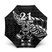 New Zealand Rugby Warrior Custom Umbrella Black Fern Taniko Motif LT9 One Size Folded 11.42 inch Opened Diameter 37.4 inch Black - Polynesian Pride