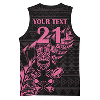 New Zealand Rugby Warrior Custom Basketball Jersey Pink Fern Taniko Motif LT9 - Polynesian Pride