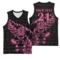 New Zealand Rugby Warrior Custom Basketball Jersey Pink Fern Taniko Motif LT9 - Polynesian Pride