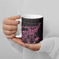 New Zealand Rugby Warrior Custom Ceramic Mug Pink Fern Taniko Motif - Polynesian Pride