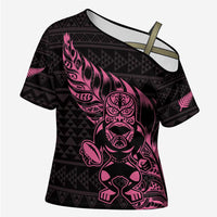 New Zealand Rugby Warrior Custom Cross Shoulder Shirt Pink Fern Taniko Motif LT9 Female Pink - Polynesian Pride