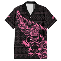 New Zealand Rugby Warrior Custom Family Matching Long Sleeve Bodycon Dress and Hawaiian Shirt Pink Fern Taniko Motif